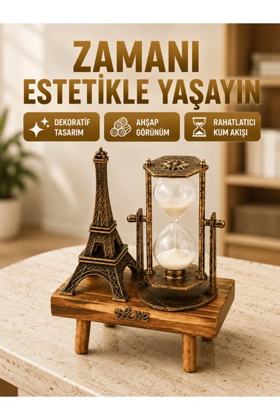 Marsilyan Ahşap Gövdeli Dekoratif Kum Saati – Masa Üstü El Sanatı Aksesuarı TKNDY-BSVA