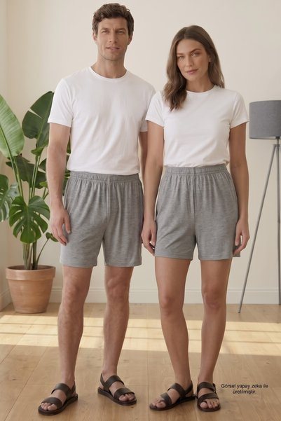 VİP BERA TEKSTİL Unisex Gri Düz Renk Yumuşacık Günlük Penye Şort