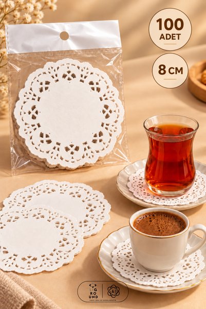 LİGROUND Lace Patterned Tea Cup Paper Coaster 100Pcs Hygienic Serving Cover T...