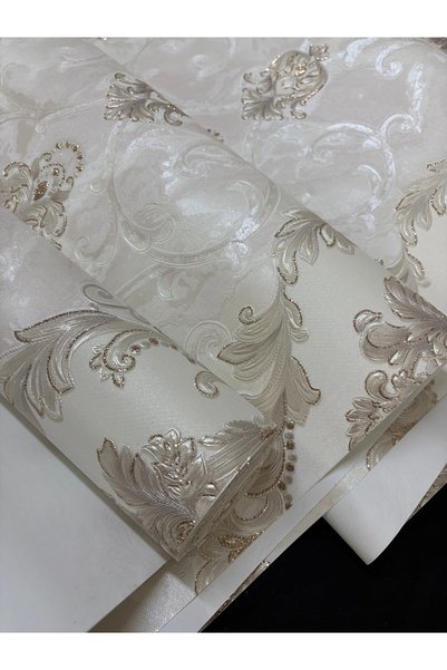 KOÇ YAPI DEKOR Tutkal hediye 10m2 damask kreme gold sedefli kabartma silinebi...