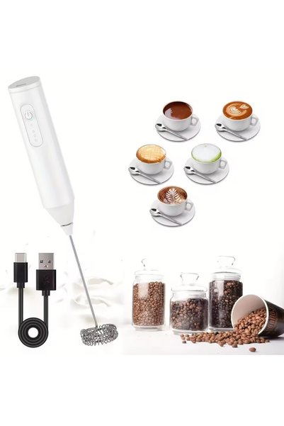 Choice1 <0.5L WHITE MINI Milk Frother USB Rechargeable 3 Speeds Foam Maker Co...