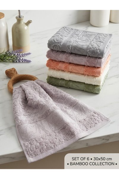 ŞENER HOME 6-Piece First Quality Bamboo 30X50 Kitchen Hand Towel Set Dark Colors