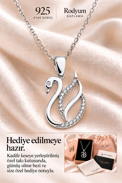Two Arts Kadın 925 Ayar Gümüş Kuğu Kolye | Rodyum Kaplama | Hediye Kutulu