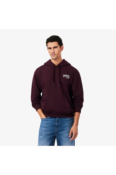Lacoste Erkek Classic Fit Kapüşonlu Baskılı Bordo Sweatshirt