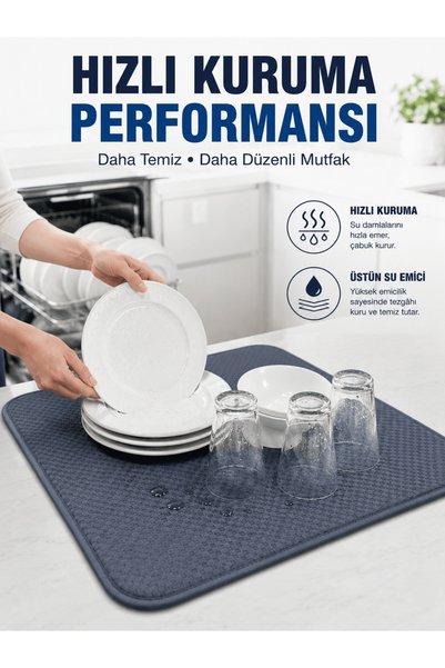 Eco Lounge Bulaşık Kurutma Matı Geniş Yüzeyli Mikrofiber Tezgâh Koruyucu Kurutma Matı