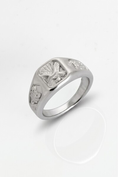 Crupt Studio Silver Tone Imperial Eagle 316L Steel Men's Ring
