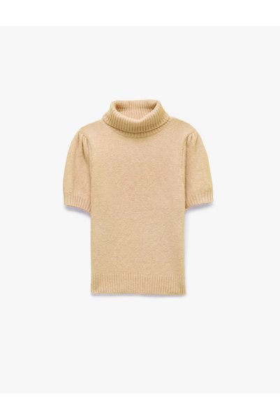 Koton Boxy Fit Dik Yaka Kısa Kollu Peluş Kazak