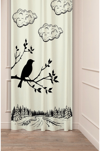GREENDECOR Bird Forest Tree Bohemian Beige Cream με μοτίβο ειδικού σχεδιασμού...