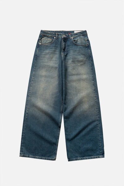 GRJ denim Pantaloni de blugi Indigo Fly Super Baggy albaștri pentru bărbați