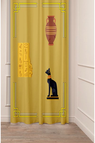 GREENDECOR Antik Vazo Mısır Kedi Altın Özel Tasarım Desenli Dijital Baskılı (...
