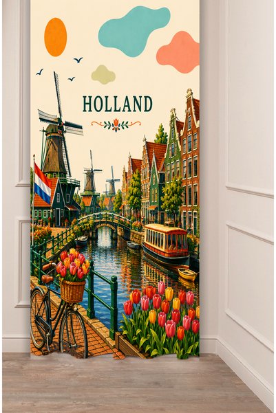 GREENDECOR Holland Amsterdam Patterned Colorful Digital Printed Background Cu...