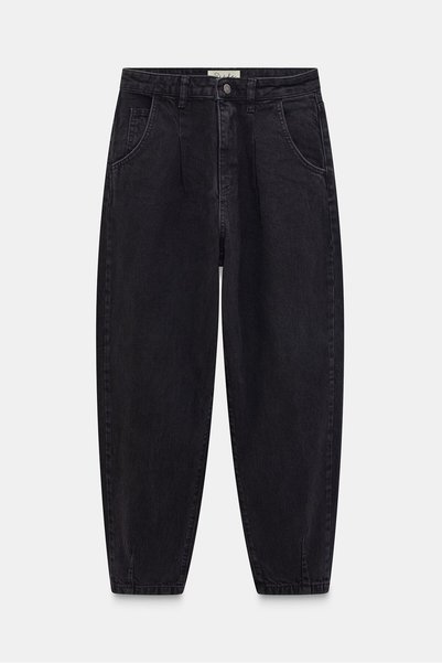 Saade Crne ženske mom jeans pantalone visokog opuštenog kroja - plisirane
