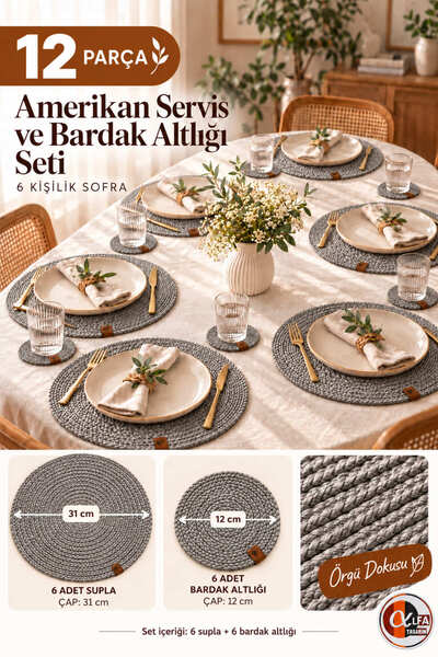 MS Glassware American Service Placemat Set, 12 Pieces - 6 Plate Mats, 6 Cup M...