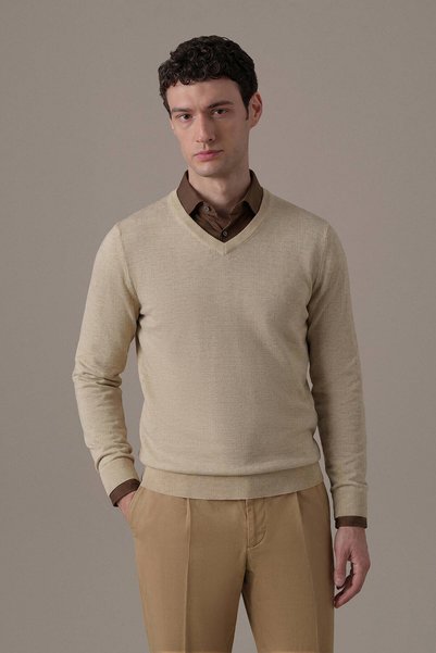 Hemington Extrafine Merino V Yaka Bej Triko
