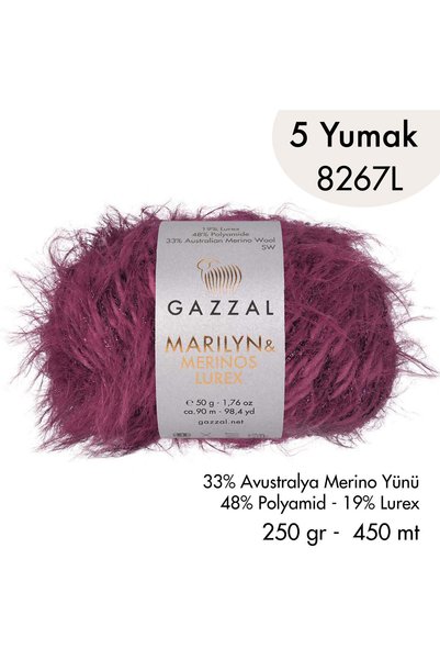 Gazzal Marilyn & Merinos Lurex 8267 L- 5 yumak 250 gr