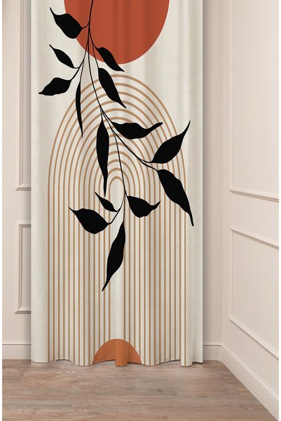 GREENDECOR Bohem Yaprak Güneş Desenli Dijital Baskılı Fon Perde (Tek Kanat) M...