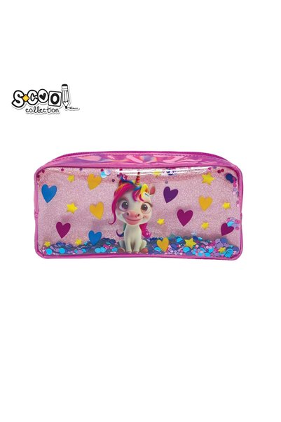 S COOL Penar tip poștă cu paiete, 1 fermoar, UNICORN, 22x11x5.5 cm - S-COOL
