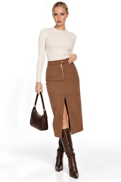 MOVİMENT Modern Women's Suede Skirt |   Stylish Design with Front Slit Detail...
