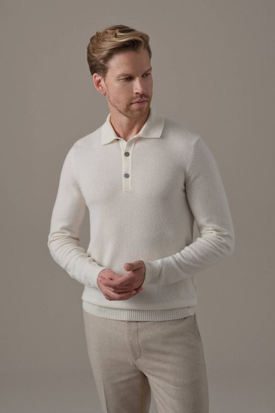Hemington Saf Kaşmir Ekru Polo Kazak
