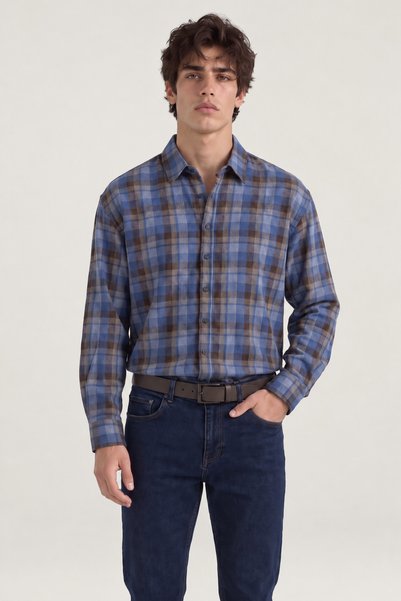 i8 Denim Oversize Ekose Gömlek
