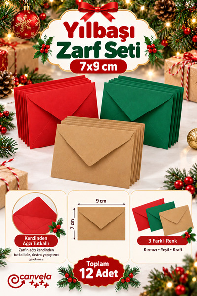 İstisna Yeni Yıl Yılbaşı Temalı Renkli Zarf Davetiye Zarfı Mektup Zarf 7x9 Cm