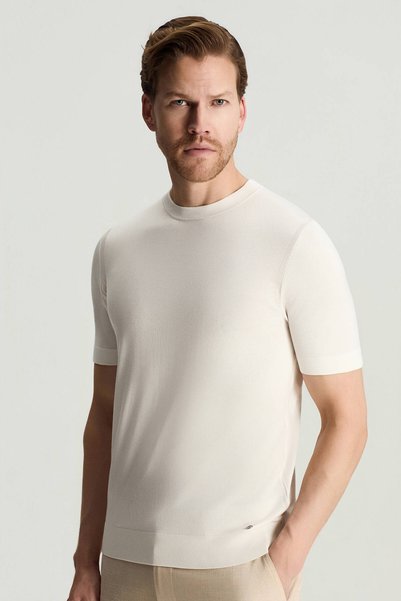 Hemington İpek Karışımlı Bisiklet Yaka Beyaz Triko T-Shirt