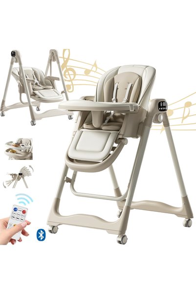 Qova Scaun înalt pliabil cu funcție de balansare electrică 4 în 1 pentru bebe...