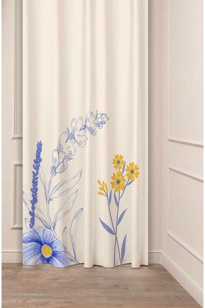 GREENDECOR Bohem Çiçekler Yaprak Bej Krem Desenli Özel Tasarım Dijital Baskıl...