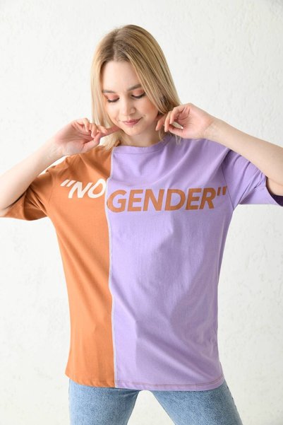 MOVİMENT Lilac Oversize Printed Color Block Tshirt