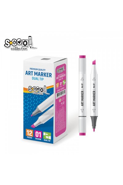 S COOL Set de 12 markere cu vârf dublu, 6mm/3mm, Roz - S-COOL