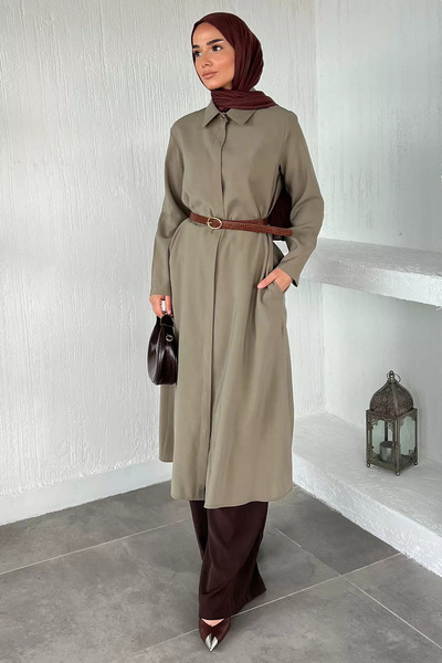 TOZLU Buttoned Hijab Dress with Belt Accessories