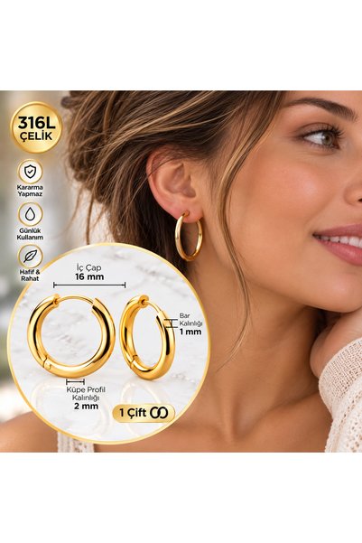 Heppii 16 mm Surgical Steel Gold Hoop Earrings