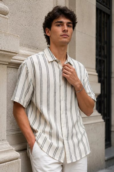 TOZLU Men's Striped Short Sleeve Shirt