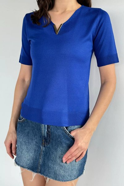 TOZLU Women's V-Neck Knitwear Blouse with Accessories