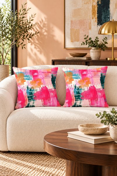 on the clouds Candy Pink Oil Painting Theme Combination Hidden Zippered Throw...