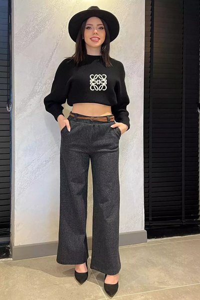 julude Pantaloni Palazzo de iarnă, elastici, cu imprimeu înalt, pentru femei