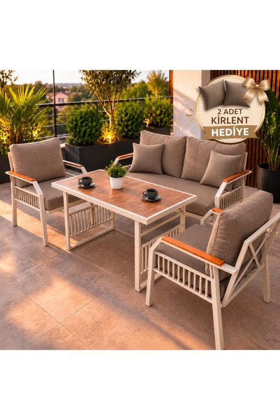 UFUK HOME Petunia Krem 211 Masalı KAHVERENGİ Bahçe & Balkon Mobilya Takımı Ça...