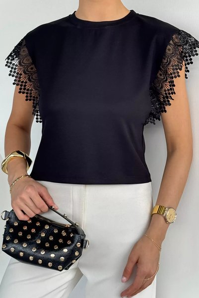 TOZLU Women's Crew Neck Ruched Sleeve Blouse