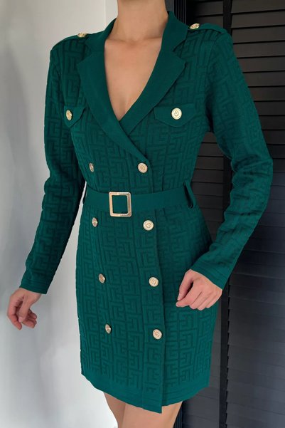 TOZLU Belted Button Detailed Knitwear Dress