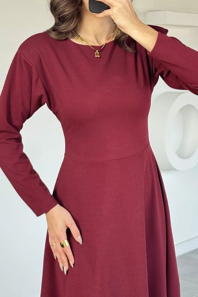 TOZLU Women's Crew Neck Asymmetrical Cut Kiloş Dress with Back Zipper