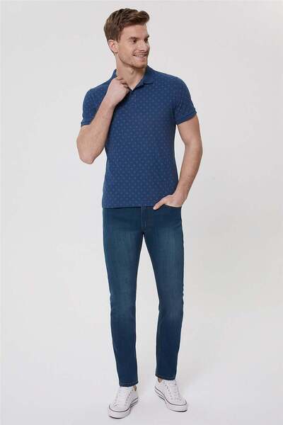 Lee Cooper Polite Men's 100% Cotton Polo Collar T-Shirt Indigo