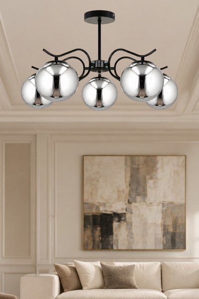 ESSLİGHT Lavin 5’li Füme Camlı Modern Salon Mutfak Yatak Odası Avizesi