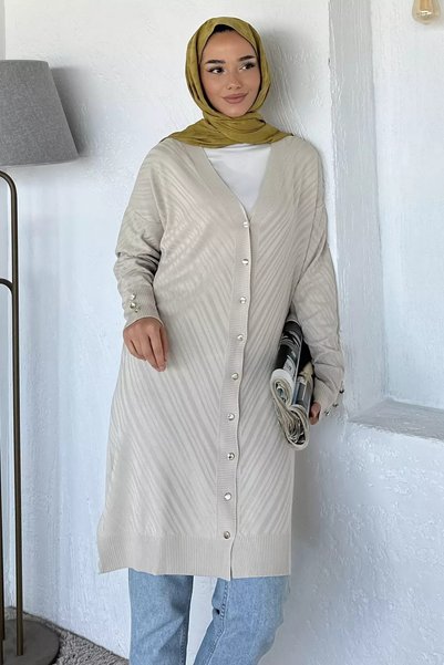 TOZLU Patterned Front Buttoned Hijab Knitwear Cardigan (Fits M-L-Xl)