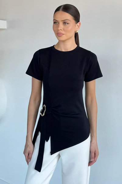 TOZLU Women's Buckle Side Tie Blouse