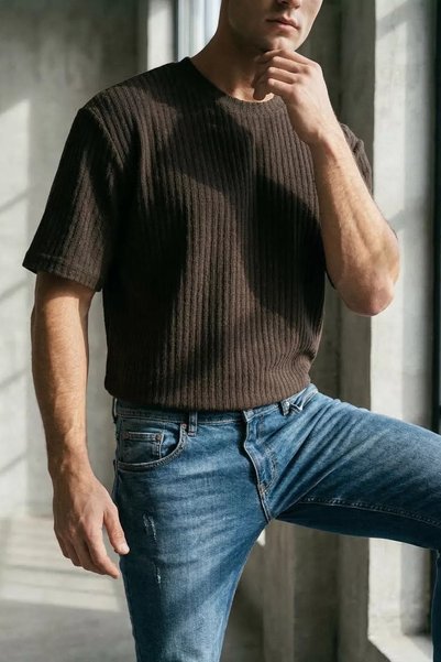 TOZLU Self-Patterned Slim Fit Men's T-Shirt