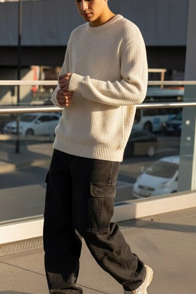 TOZLU Men's Crew Neck Knitted Sweater