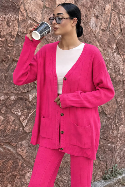 TOZLU Set de două piese pentru femei: cardigan și pantaloni din tricotaj, cu ...