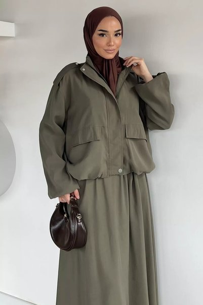 TOZLU Gülseli Lined Jacket Skirt Hijab Double Set