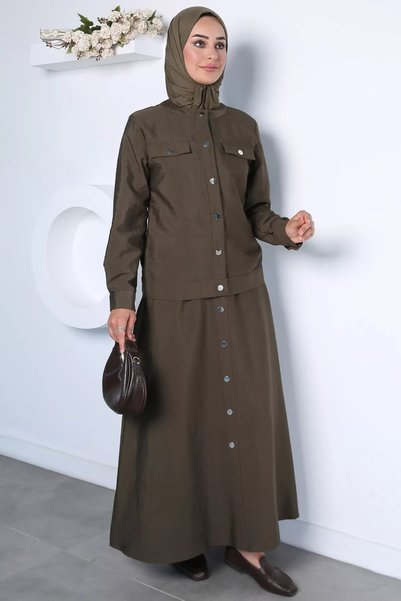 TOZLU Front Snap Jacket Skirt Hijab Double Set
