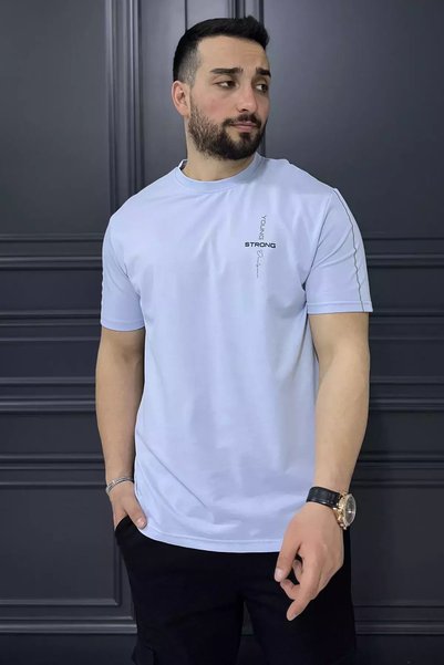 TOZLU Men's Crew Neck Printed T-Shirt with Stripe Detail